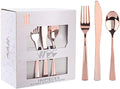WDF160 Piece Rose Gold Disposable Cutlery Set - Heavyweight Plastic Silverware - Includes 80 Forks, 40 Spoons, 40 Knives - Rose Gold Silverware Perfect for Wedding/Party