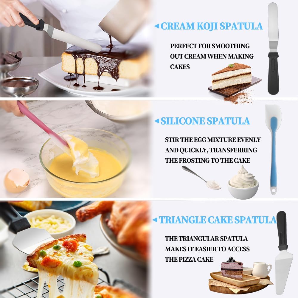 78PCS Cake Supplie With 12Inch Aluminum Alloy Rotating Cake Stand Turntable | For Cake Decorating With Steel Icing Scrapers,Piping Tips and Bags,Cake Leveler,Icing pen,Pie server,Spatula