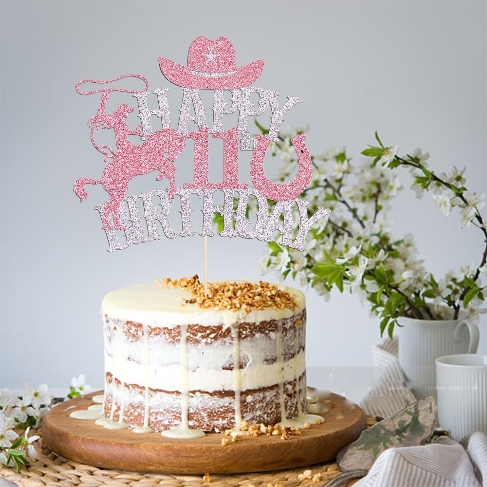 Western Happy 11th Birthday Cake Topper, Cowgirl 11th Birthday Party | Cowgirl Birthday Cake Topper for Western Theme Birthday Baby Shower Cowgirl Party Supplies
