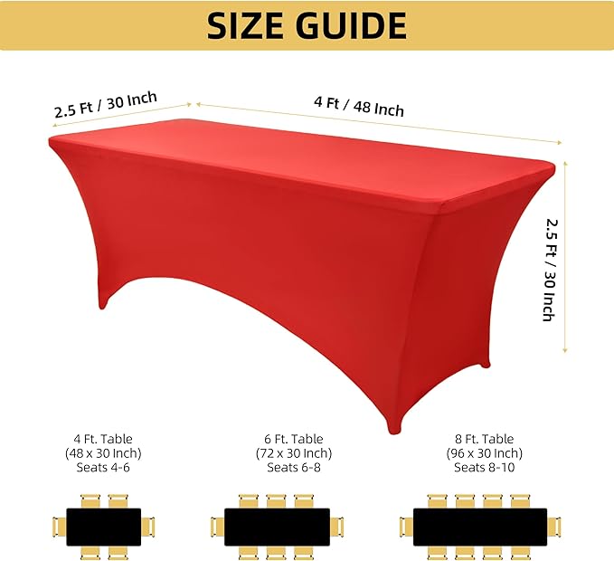 2-Pack 4ft Red Spandex Table Covers for Rectangular Folding Tables - Wrinkle Resistant Stretch Tight Table Cloths - Ultimate Fitted Table Protector for Parties, Banquet, and Wedding