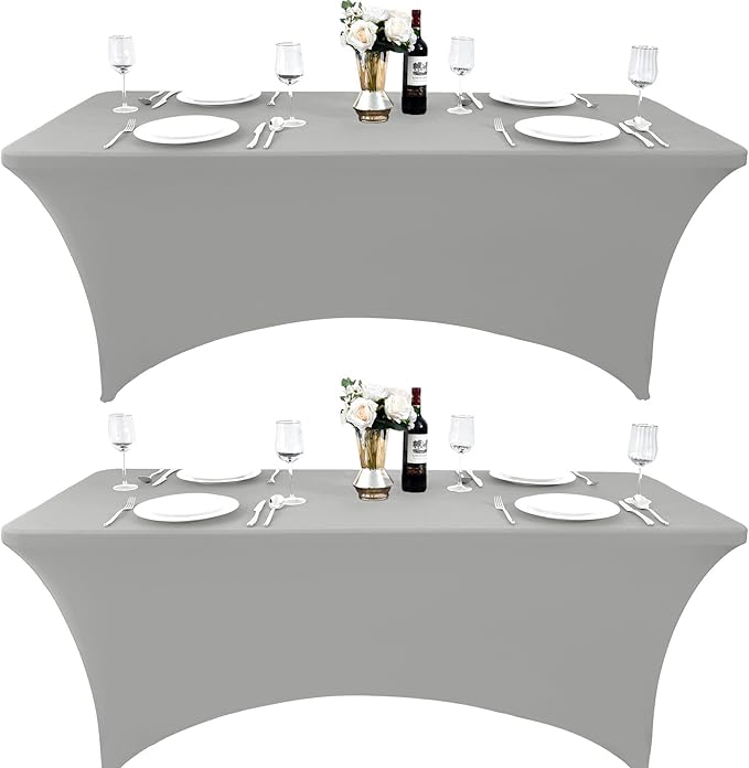 112 2-Pack 6ft Spandex Table Covers for Rectangle Standard Folding Tables - Wrinkle Resistant Stretch Tablecloths - Ultimate Fitted Table Protector for Parties, Banquet, and Wedding
