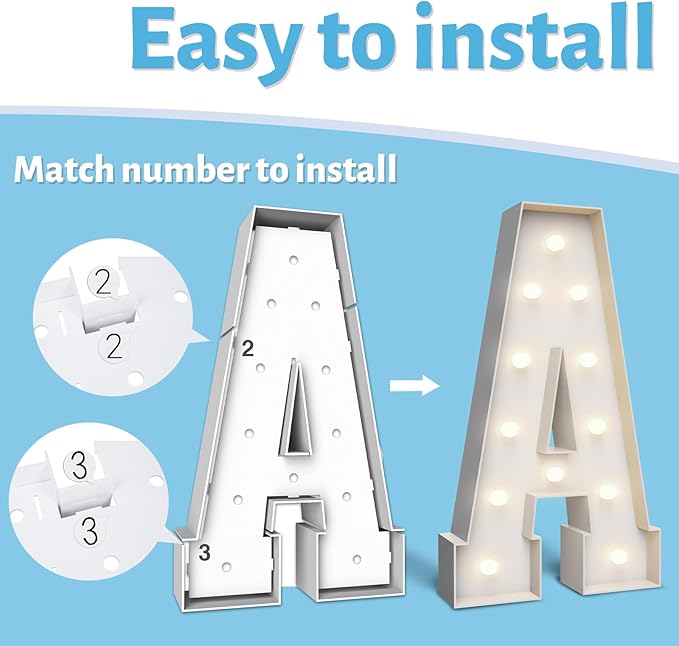 4FT Marquee Light Up Letters B,Party Decoration Large Marquee Light Up Letters with Weighted Water Bag,Pre-cut Foam Board Set Can Be Used for Birthdays,Weddings,Baby Anniversaries