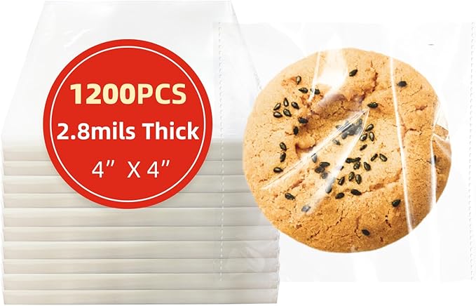 4x4 Inches 1200 Pcs Self Sealing Cellophane Bags Clear Cookie Bags Resealable Cellophane Bag for Packaging Gifts,Cookies,Favors,Products,Candy for Packaging 1200 Pieces 4"x4"