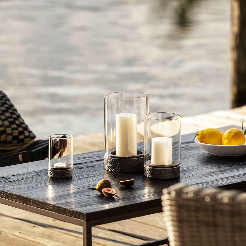 Villeroy & Boch - Manufacture Rock Home Hurricane lamp Size M, 12 x 12 x 19.5 cm, Black