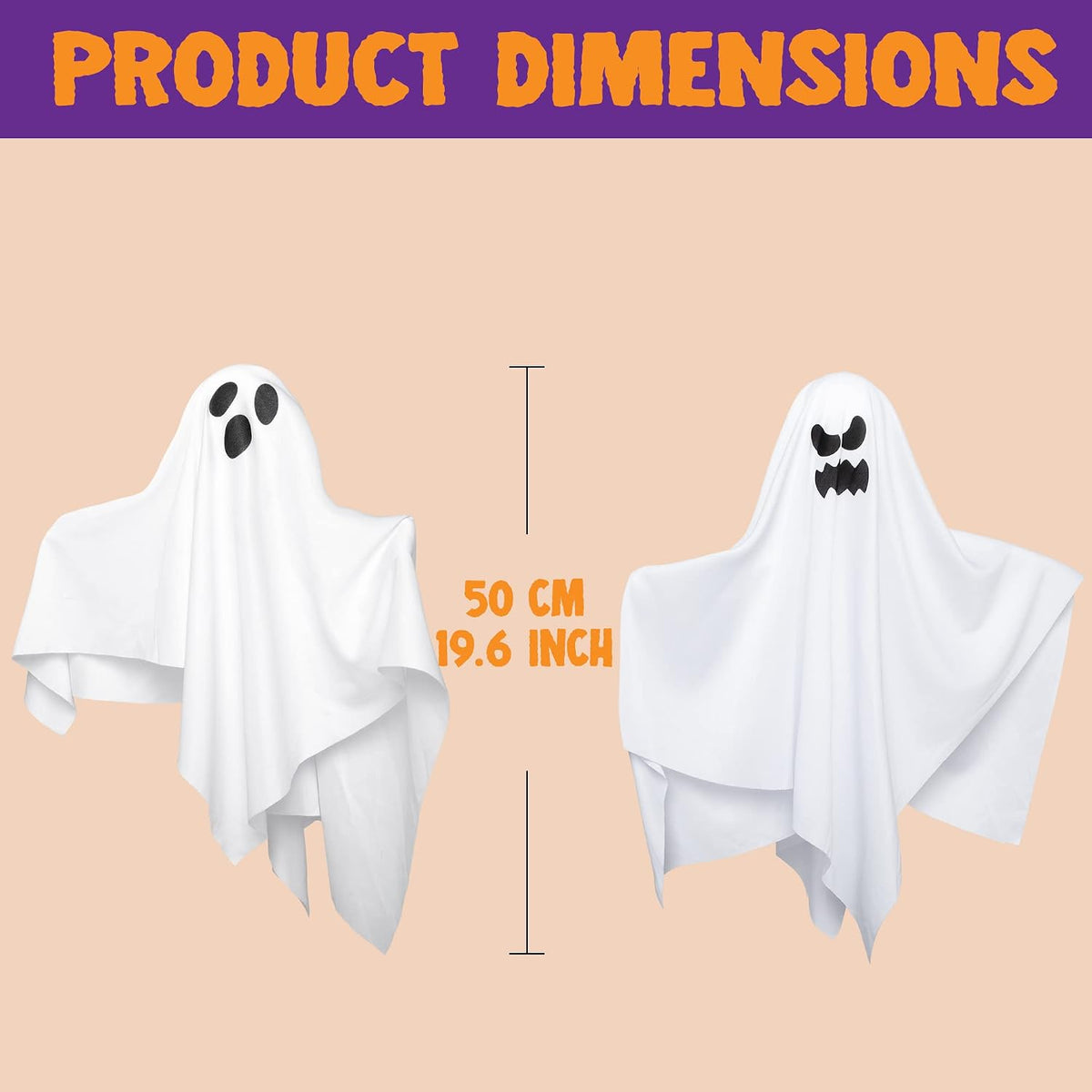 JOYIN 6 Pcs Halloween Decorations Outdoor Hanging Ghost, 19.6” White Flying G...
