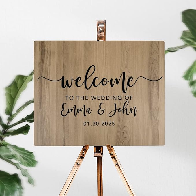 Andaz Press Personalized Large Wooden Welcome Sign for Wedding Rustic Welcome Sign 16" x 20" Custom Names & Date Fall Script Wedding Signage English Oak MDF Wood Finish Reception Indoor Outdoor Signs