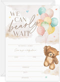 We Can Bearly Wait Baby Shower Invitations / 25 Barely Wait Teddy Bear Gender Neutral Baby Shower Invites With White Envelopes / 5" x 7" Flat Fill In Gender Reveal Boy Or Girl Invitation Cards / Made In The USA