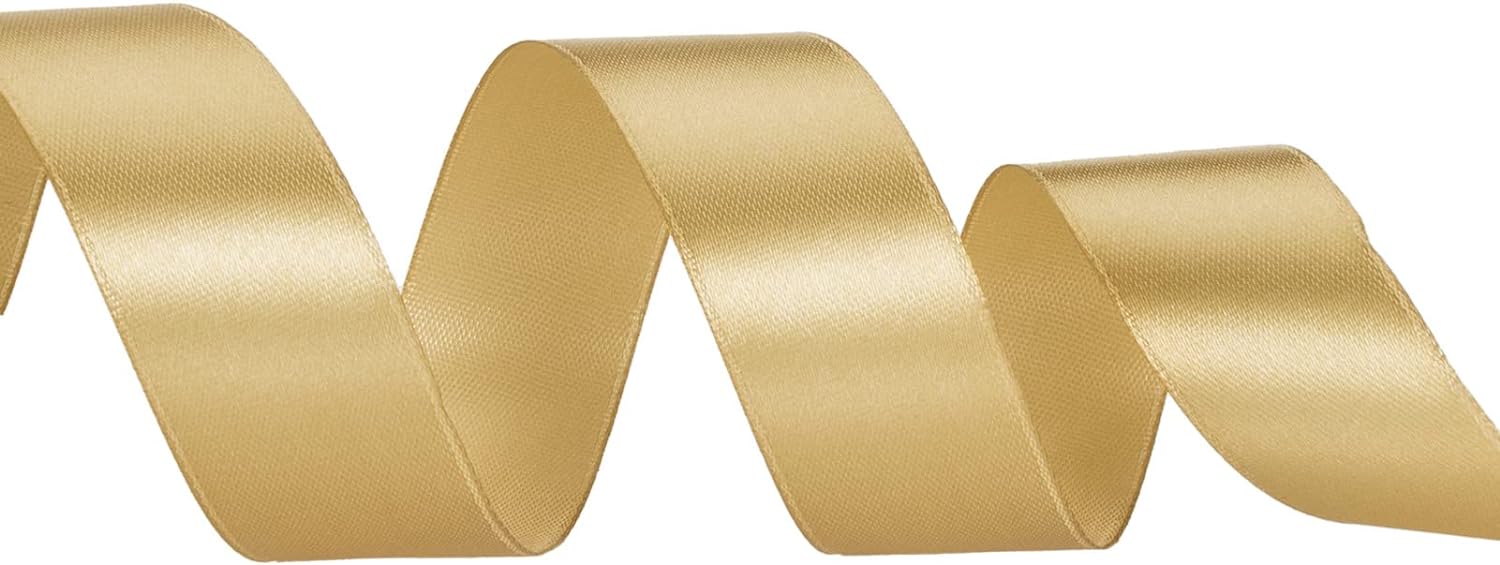 YASEO 1 Inch Champaign Gold Solid Satin Ribbon for Gift Wrapping, 50 Yards | Soft, Satiny, Colorfast, Polyester Fabric, Ease of Use, Bouquets, Decor, Crafting DIY, Leis, Christmas, Wedding