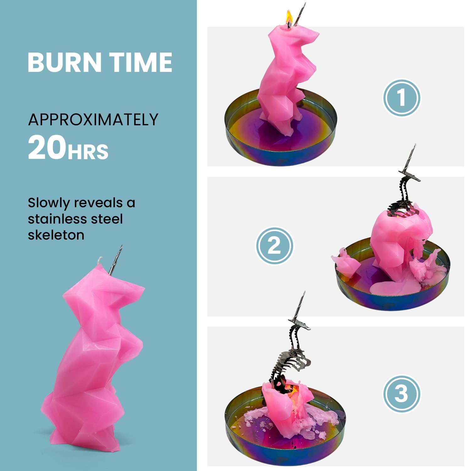 Moonlight Unicorn Skeleton Candle | Unveils Stainless Steel Frame | 8.5” Height | Superb Burn Time | Gift Packaging | Spooky Decoration | Skull & Bones Goth Horror (Black, Unscented)