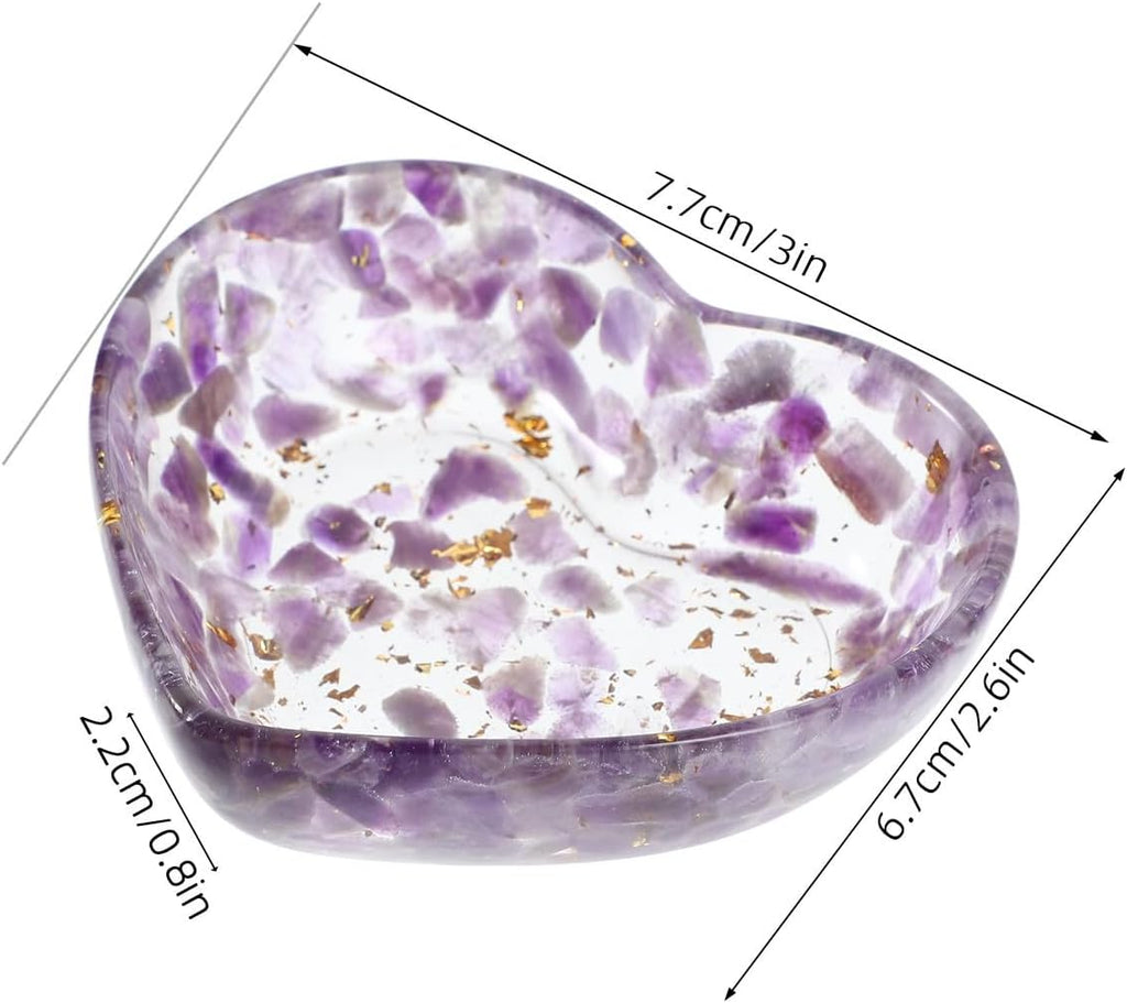 Candle Holder with Unique Texture and Romantic Heart Shaped Resin with Natural Crystal Stones, Decorative Crystal Ornament Bowl Versatile Candle Cup for Office and Living Room