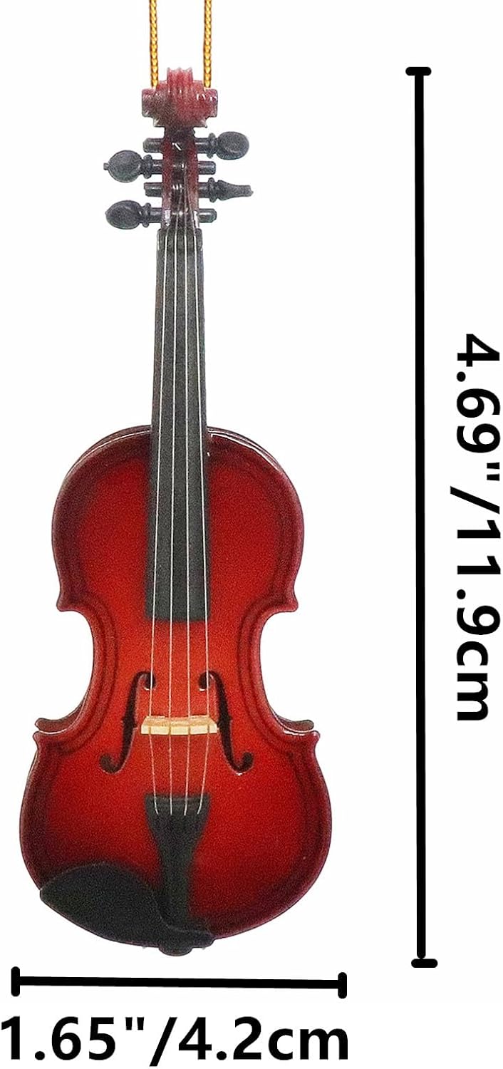 4.69" Wooden String Miniature Violin Hanging Ornament Mini Musical Instrument Violin Replica Christmas Tree Display Ornament Holiday Home Decoration Music Birthday Gifts Model (4.69" Violin)