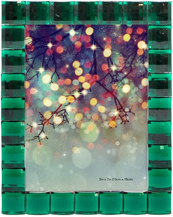 Isaac Jacobs Decorative Sparkling Jewel Picture Frame, Photo Display & Home Décor (5x7, Emerald Green)