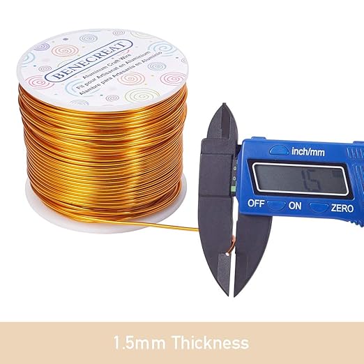 BENECREAT 15 Gauge 220FT Aluminum Wire Anodized Jewelry Craft Making Beading Floral Colored Aluminum Craft Wire - Gold