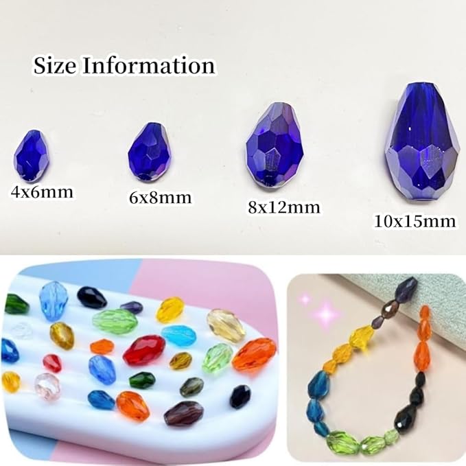200pcs 4x6mm Teardrop Crystal Glass Beads Vertical Hole Faceted Glass Teardrop Spacer Beads for Bracelets Necklace Earring DIY Jewelry Making Craft(Sapphire Blue AB)