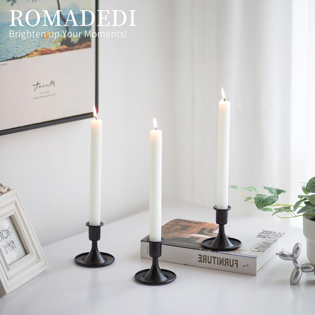 Black Candlestick Candle Holders for Taper ：12 PCS Romadedi Candle Stick Hold...