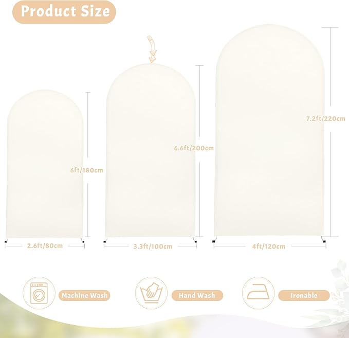 7.2FT Ivory Arch Cover - Polyester Fitted Wedding Arch Stand Covers Round Top Chiara Arch Backdrop Cover for Birthday Party Banquet Photo Background Decoration