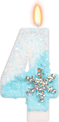 Sky Blue Frozen Themed Birthday Candles, Snowflake Number Candles for Kids Adults Birthday Party Supplies, 2.76 inch Number 4 Candle Cake Topper Decorations (Number 4)
