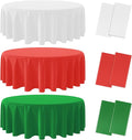 6 Pack Christmas Round Disposable Tablecloth, Red White Green Circle Plastic Tablecloth Bulk, Italy Theme Table Covers for Christmas Family Gathering Dining Banquet Italian Party Decoration,84inch
