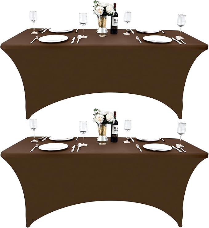 2-Pack 4ft Spandex Table Covers for Rectangular Folding Tables - Wrinkle Resistant Stretch Tight Table Cloths - Ultimate Fitted Table Protector for Parties, Banquet, and Wedding
