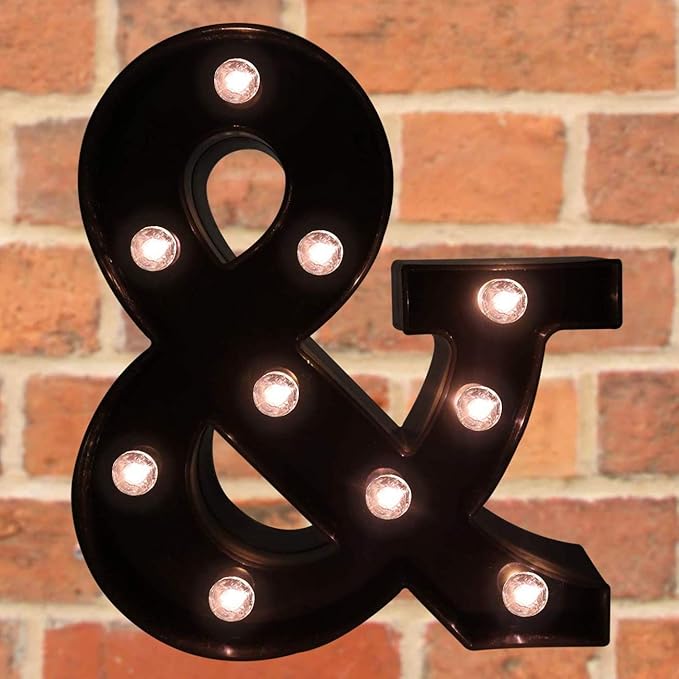 Pooqla LED Illuminated Letter Marquee Ampersand Sign - 8.86 inches High Plastic Ampersand with Lights for Home Decoration & Party