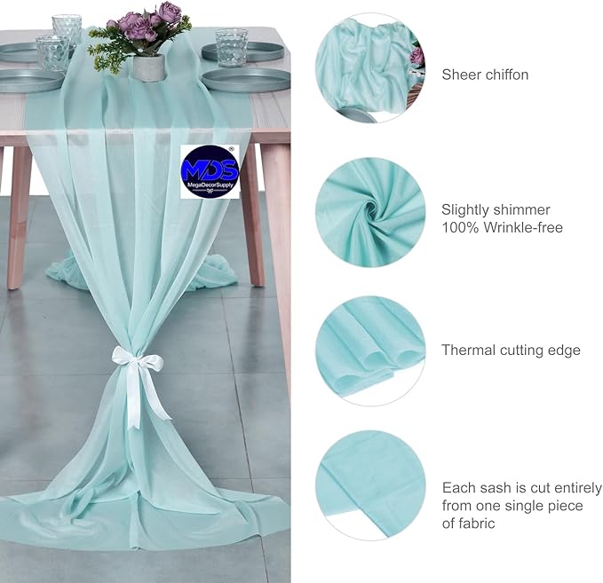 MDS Halloween Chiffon Table Runner - 10 Pack, 29 x 170 Inches, 14ft Each - Sheer Spooky Table Runners for Haunted House Parties, Trick-or-Treat Tables, Witchy Décor, Wedding & Events - Teal