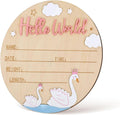 Birth Announcement Sign, 15cm/5.91in Wooden Hello World Newborn Sign Welcome Baby Board Baby Name Plaque for Home Hospital Photo Prop Nursery Decor (Swan Style)