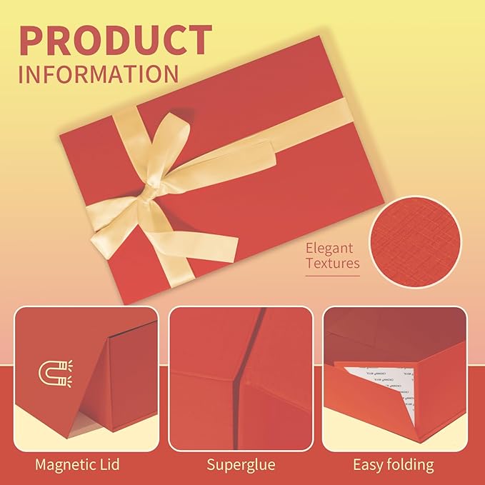 Rinrda Large Red Gift Box,13.75"x9"x4.5", Gift Boxes with Magnetic Lids for Presents Closure Gift Packing for Birthday,Christmas, Halloween,Wedding,Bridal Gifts,Mother's Day Gift Packging