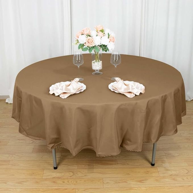 Efavormart Round Tablecloth, 90 Inch Stain & Wrinkle Resistant Washable Table Cloth, Decorative Polyester Fabric Table Cover for Banquet, Wedding, Dining- Taupe