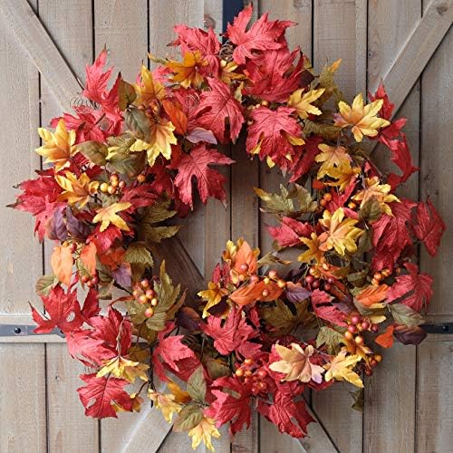 idyllic 20 inch fall wreath for front door, front angle view