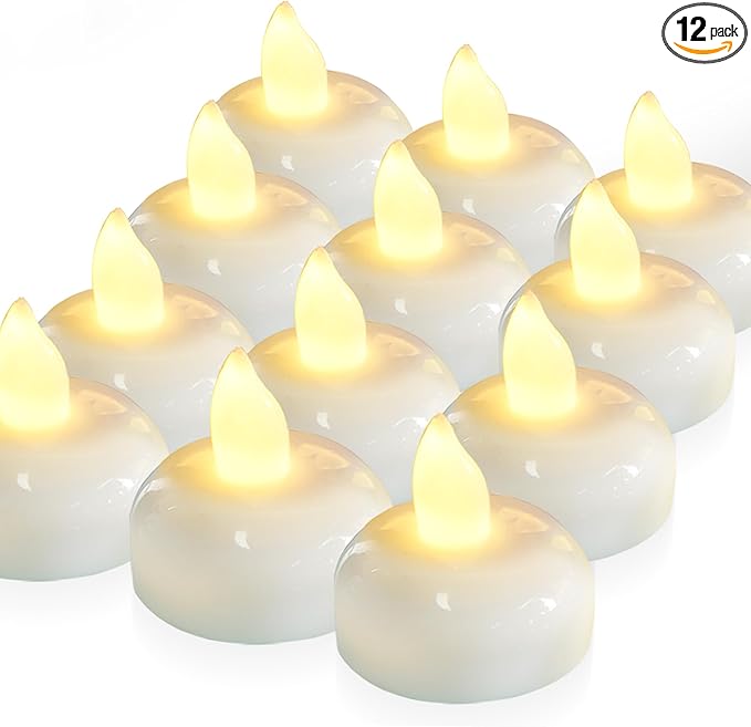 Homemory 12 Pack 200 Hours Flameless Floating Candles, Warm White Led Flickering Tealight Candles in Bulk, Decor for Wedding, Party, Centerpiece, Pool, Christmas