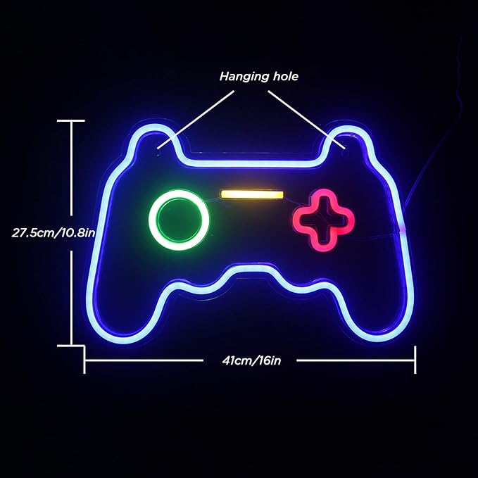 ineonlife LED Gamer Neon Sign, Gaming Room Wall Decor for Boys Teen Bedroom Decorations, Game Room Accessories and Decor Birthday Gifts (16''x 11'' / USB Powered)