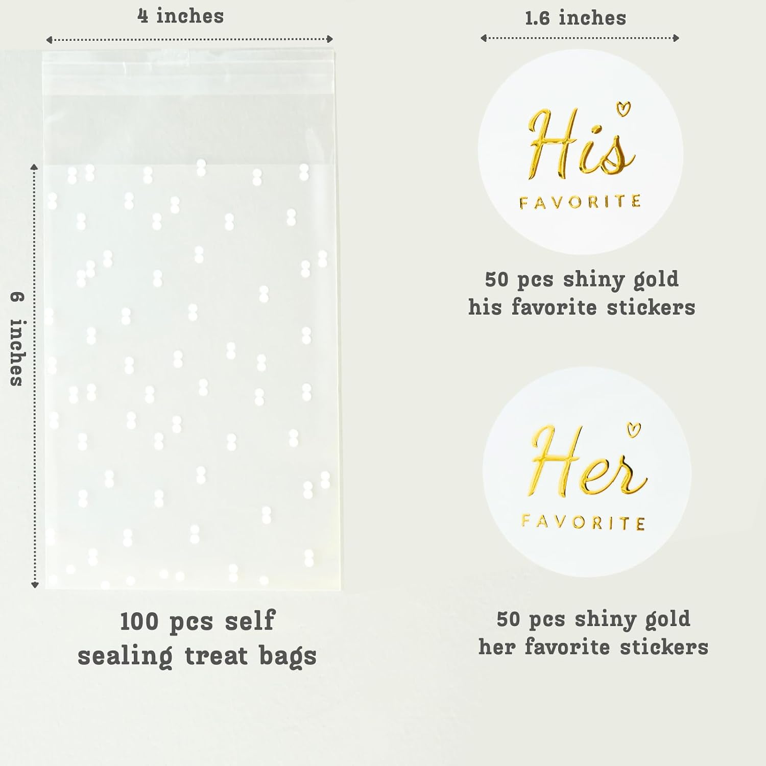 JollyFayre His Favorite Her Favorite Stickers (50 + 50) with 100 Polka Dot Gift Bags – Perfect Wedding Party Favors, Welcome Bag Stuffers