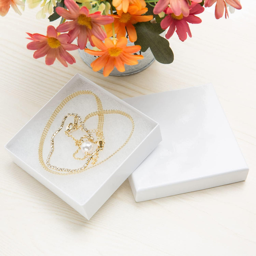 Magicool Hanger Magicool 20 Pack 3.5x3.5x1 Inch Cardboard Jewelry box Necklaces,Bracelets,Earrings,Small Gift Packaging,Jewelry Gift Boxes Lids Filled Cotton(White), 3.5x3.5x1 Inch (Pack of 20)