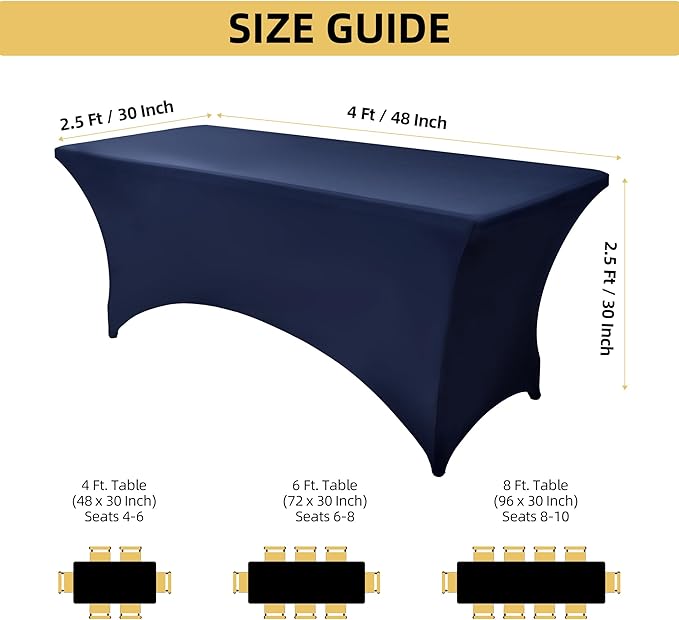 2-Pack 4ft Spandex Table Covers for Rectangular Folding Tables - Wrinkle Resistant Stretch Tight Table Cloths - Ultimate Fitted Table Protector for Parties, Banquet, and Wedding