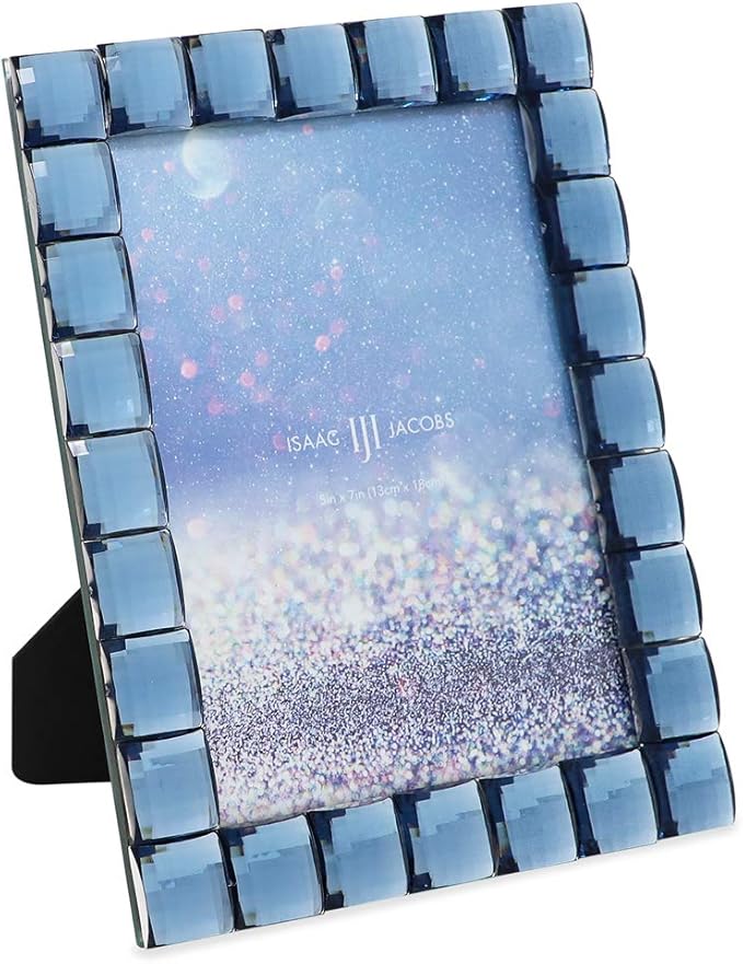 Isaac Jacobs Decorative Sparkling Navy Jewel Picture Frame, Photo Display & Home Décor (5x7, Navy)