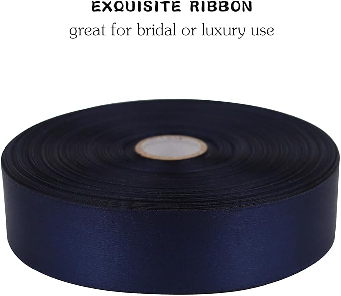 Deep Blue Solid Satin Ribbon 1 Inch 50 Yards Solid Polyester Fabric Ribbon for Gift Wrapping Wedding Christmas Baby Shower Birthday Party Decoration Handmade Immortal Flower Craft