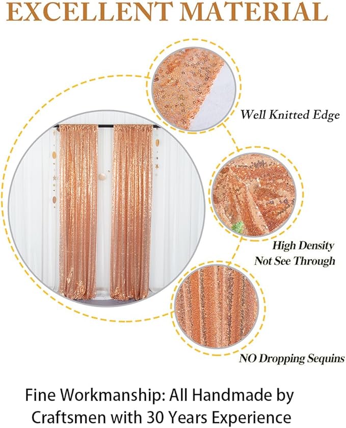 ShinyBeauty Sequin Backdrop Curtains 4 Panels Rose Gold 2FTx8FT Sequin Fabric Photo Backdrops Rose Golden Backdrop Glitter Curtains for Party Baby Shower Backdrop Backgrounds
