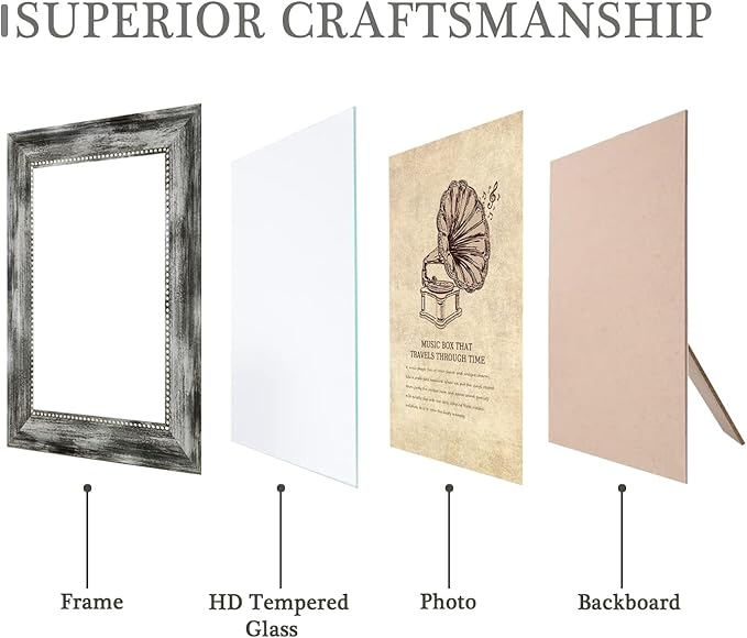 5x7 Picture Frames Set of 4 Vintage Photo Frame, Rustic Retro Photo Frame with Real Glass,Decorative Art Wall Mount and Tabletop Display Family Friends Wedding Gift