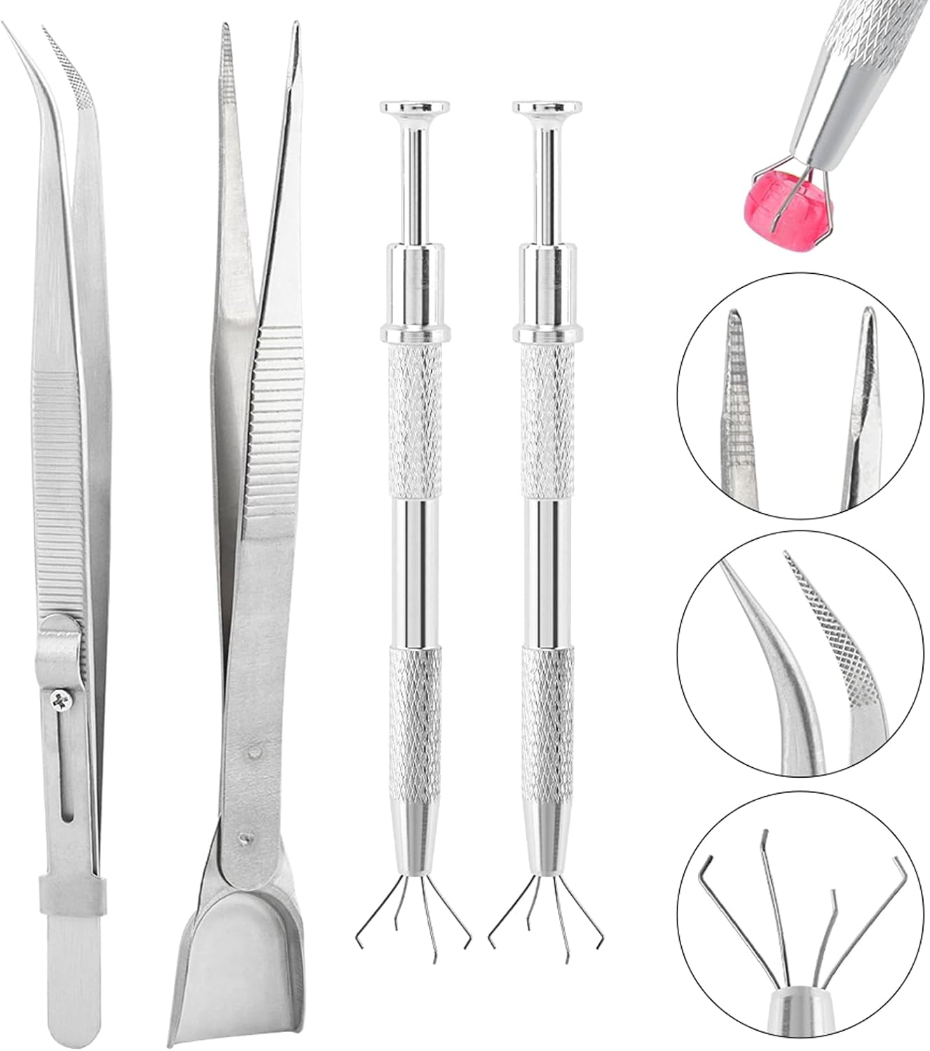4pcs Sprinkles Tools for Cake Decorating, 4 Claw Sprinkle Pen Pearl Grabber Cakes Tweezers Pearl Sprinkle Spoon with Shovel Head Spoon for Cakes Ice Cream Baking