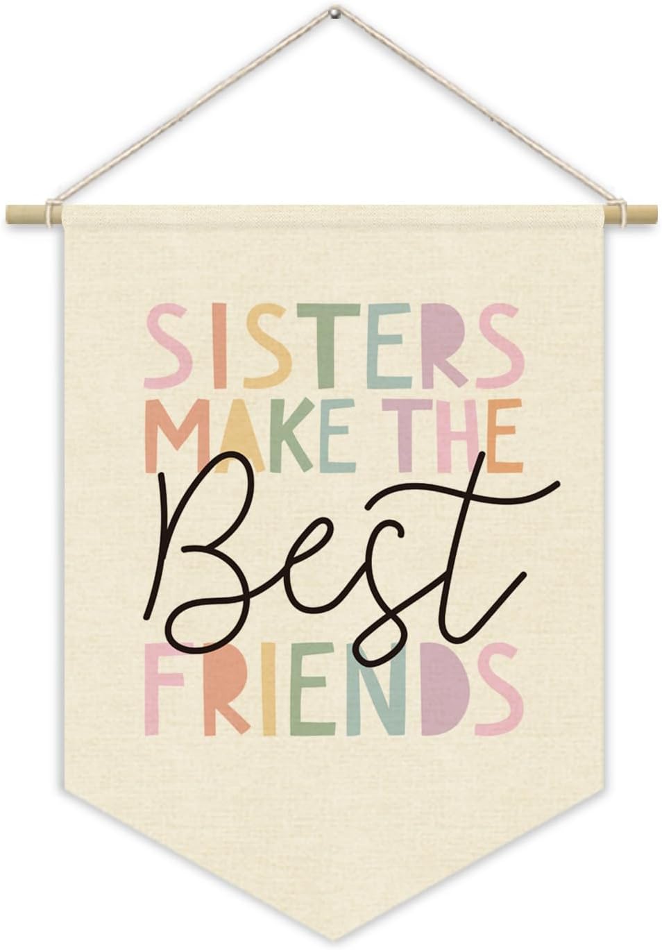 Girls Room Wall Art Decor,Cute Toddler Girl Room Pink Nursery Bedroom Playroom Canvas Banner Decorations,Sisters Make The Best Friends Wall Hanging Pennant Flag Banner for Teen Little Girls