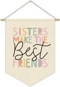 Girls Room Wall Art Decor,Cute Toddler Girl Room Pink Nursery Bedroom Playroom Canvas Banner Decorations,Sisters Make The Best Friends Wall Hanging Pennant Flag Banner for Teen Little Girls