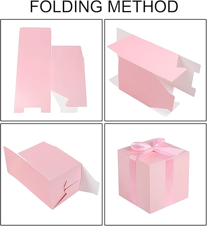 COTOPHER Small Gift Boxes 25 Pack 6x6x6 inches Pink Gift Boxes with Lids for Gifts, Crafting, Wedding Party Favor, Cupcake Boxes, Candy, Bridesmaids Proposal Box with Ribbons and Stickers
