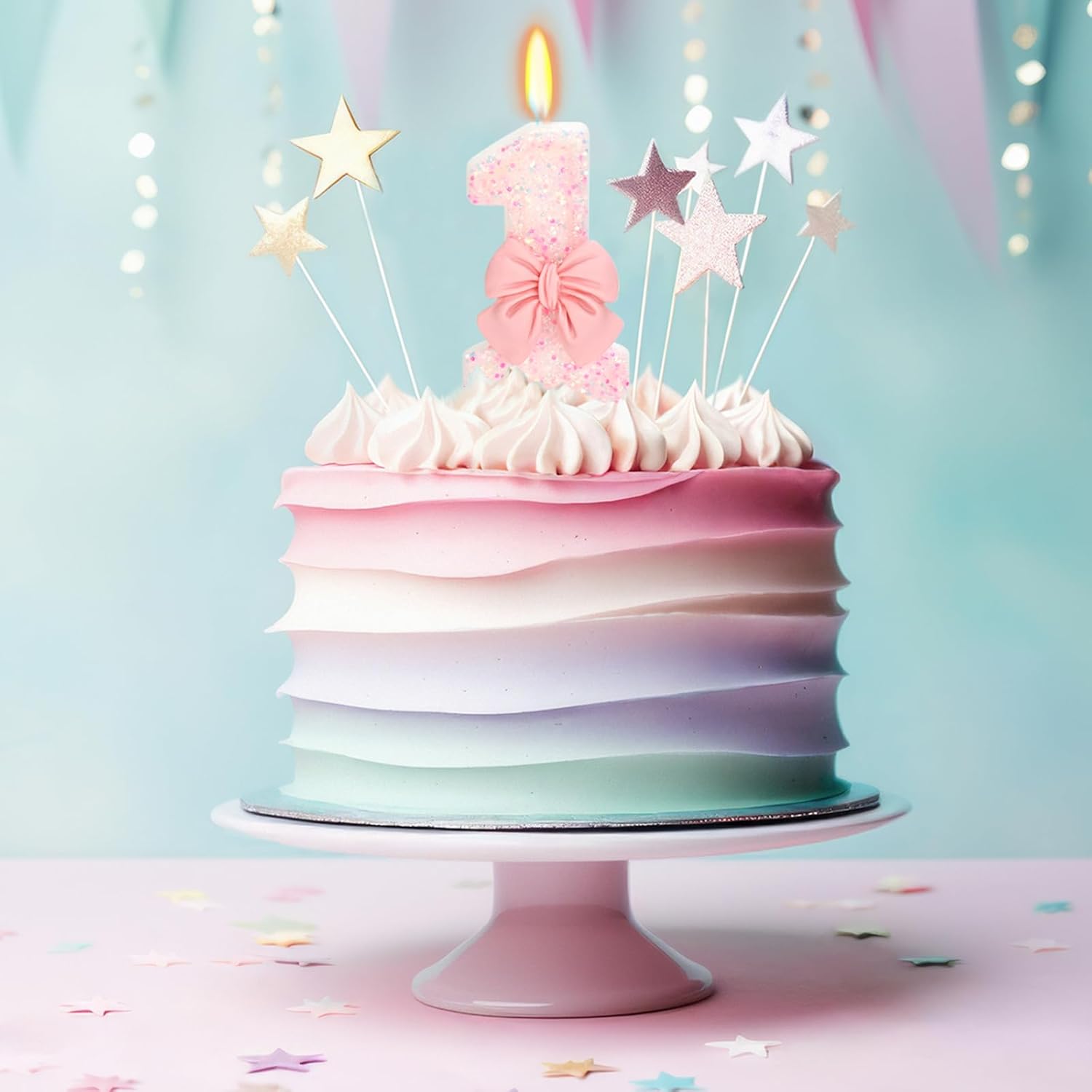 Birthday Candle for Cake, 1 Candle - Pink Glitter with Bowknot, 2.76 inch Happy Birthday Candle, Cake Topper Decoration for 1 Year Old Birthday Party (Number 1)