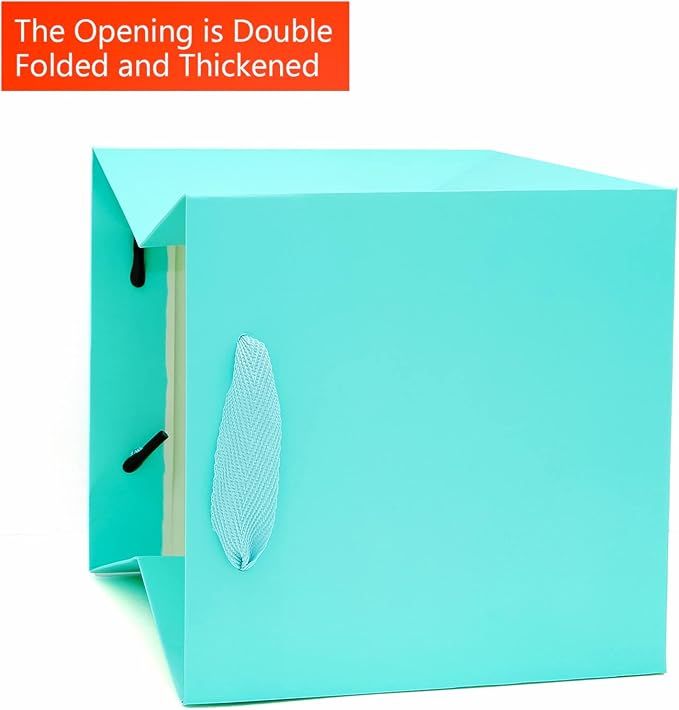 Teal Blue Paper Gift Bag Small Square Bottom Kraft Paper Bags with Handles for Wedding Baby Shower Birthday Party (Teal Blue, 8 x 8 x 8 in, 10 CT)