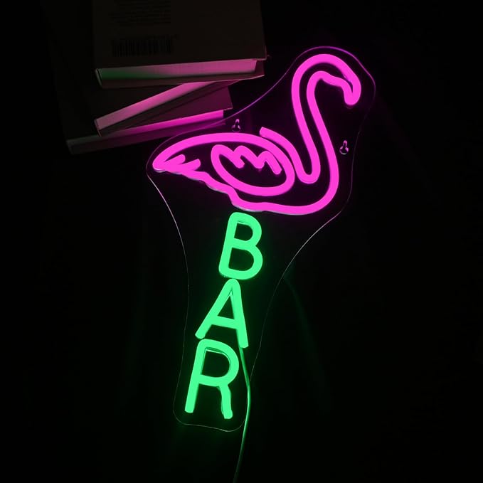 Lucunstar Flamingo Bar Neon Sign,LED Light Up Sign for Wall Decor Dimmable USB Powered Animal Neon Light for Bar LED,Man Cave,Art Signs Decor Gifts