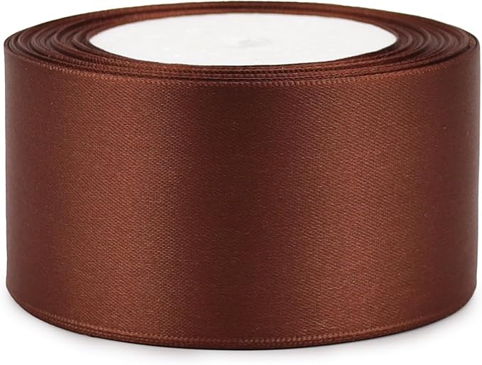 Brown Solid Satin Ribbon 2 Inch 25 Yards Solid Polyester Fabric Ribbon for Gift Wrapping Wedding Christmas Baby Shower Birthday Party Decoration Handmade Immortal Flower Craft