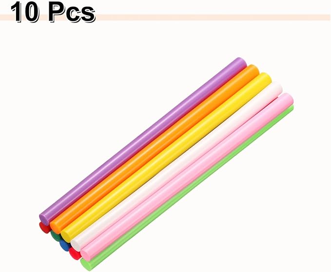 HARFINGTON 10pcs Hot Glue Sticks 0.43" Dia x 9.84" Long EVA Mini Hot Melt Adhesive Glue Stick for Hot Melt Gun Wood Plastic Glass Flowers Fabrics Foam, Multicolor