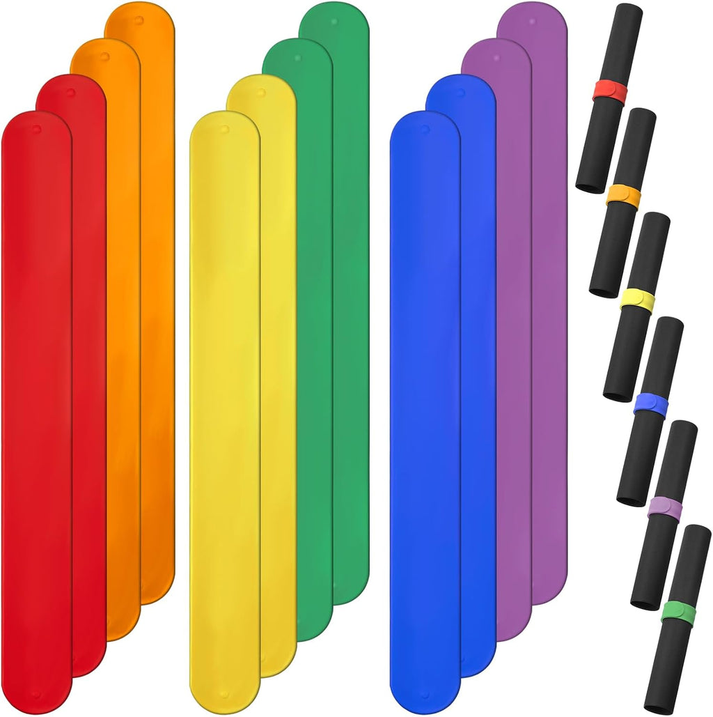 Charniol 12 Pieces Wrapping Paper Roll Holder Holiday Flip Wraps Silicone Covered Metal Strips Flip 1 x 9 Inch Stabilizer Slap Band for Poster Gift Paper Vinyl Storage Organize (Rainbow Color)