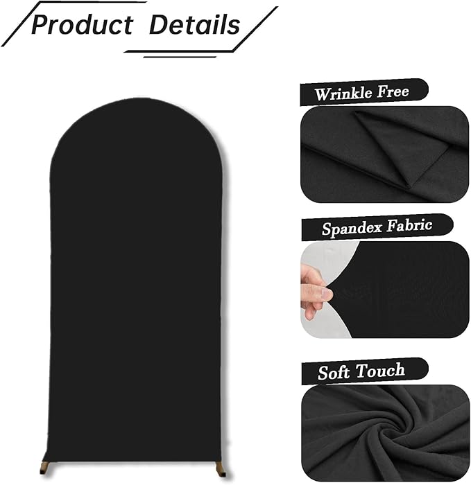 bricia Wedding Arch Backdrop Stand Cover, 6FT Double Sided Stretchy Arch Cover Fitted Wedding Birthday Party Banquet Decoration (Black 72''Lx31.2''W)