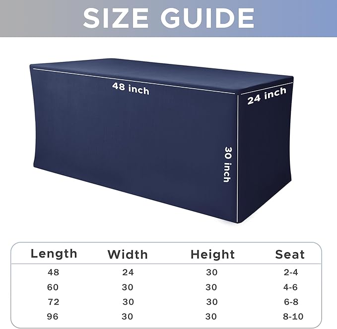 Nasitos 2 Pack - 48 x 24 Inch Navy Rectangle Tablecloths for 4 Foot Tables, Fitted Table Covers with Stain & Wrinkle Resistant Spandex/Polyester Fabric, Ideal for Parties, Craft Show, Trade Show